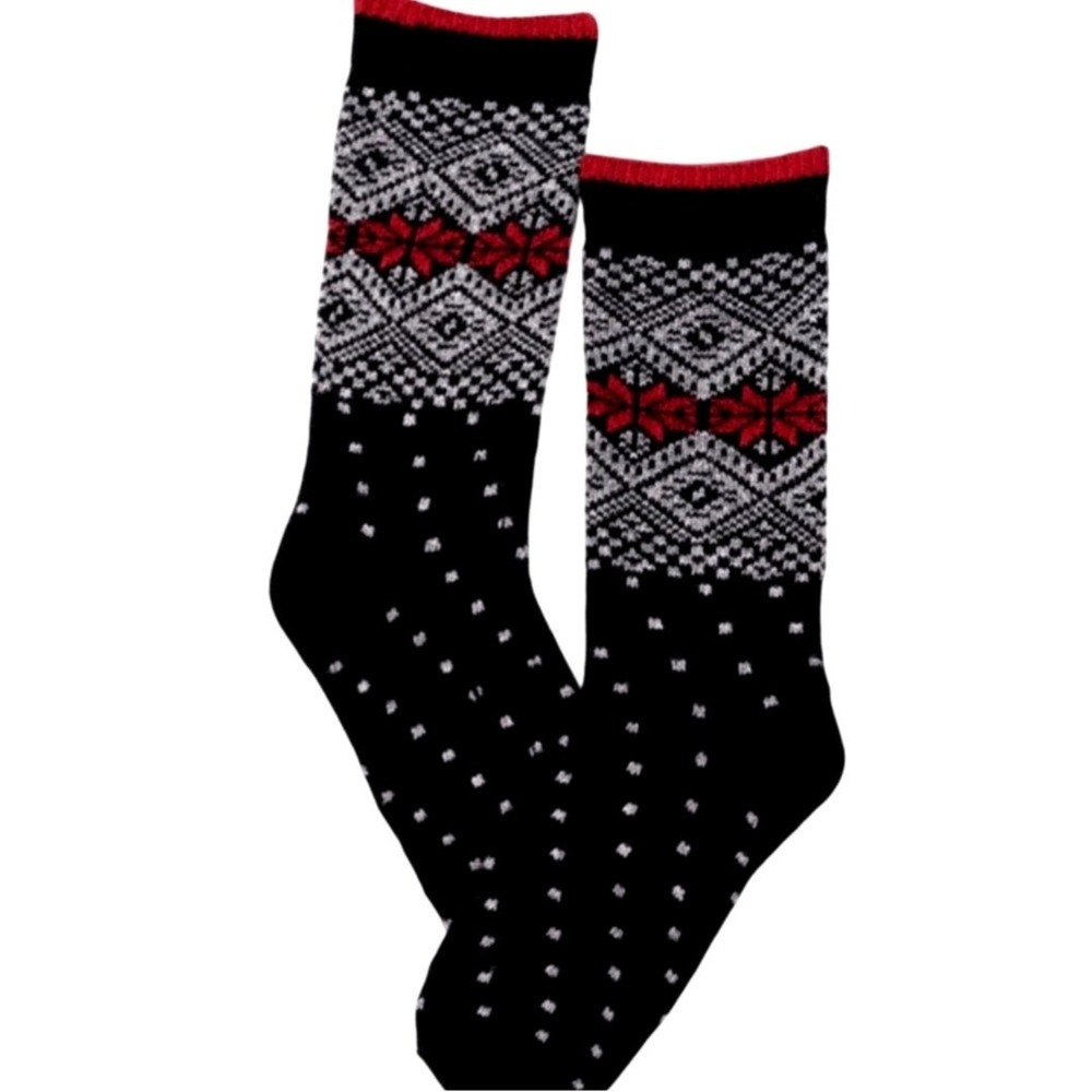 Fair Isle Wool Crew Socks Medium Black Red Cashmere Black Red B.Ella INGRID Cozy